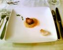Duck Fat with Fried Crispy Sweetbread, Parsley Viadloo Foam, Olive Oil, Poached Garlic, Masarala & Tomato Oil